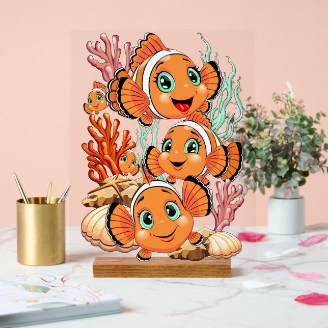 Clown fish Cartoon cute Family Underwater Acrylic Sign (Wedding)