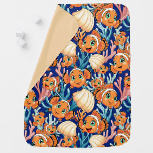 Clown fish Cartoon cute Family Underwater Baby Blanket