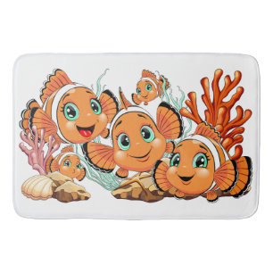Clown fish Cartoon cute Family Underwater Bath Mat