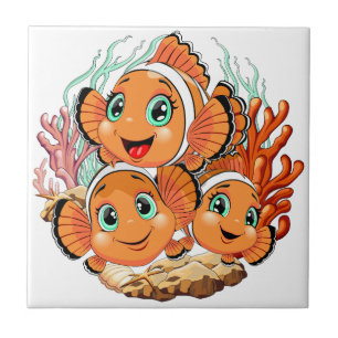 Clown fish Cartoon cute Family Underwater Ceramic Tile