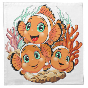 Clown fish Cartoon cute Family Underwater Cloth Napkin