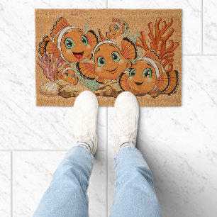 Clown fish Cartoon cute Family Underwater Fiber Doormat