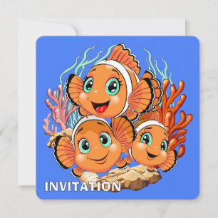 Clown fish Cartoon cute Family Underwater Invitation