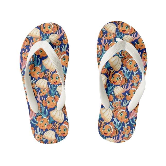Clown fish Cartoon cute Family Underwater Kid's Flip Flops (Footbed)