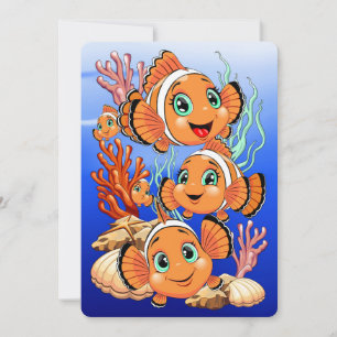 Clown fish Cartoon cute Family Underwater Note Card