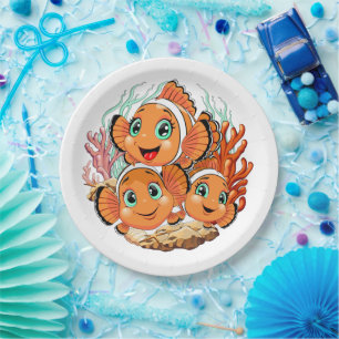 Clown fish Cartoon cute Family Underwater Paper Plates