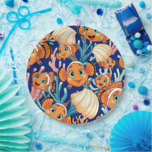 Clown fish Cartoon cute Family Underwater Paper Plates