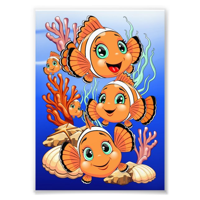 Clown fish Cartoon cute Family Underwater Photo Print (Front)