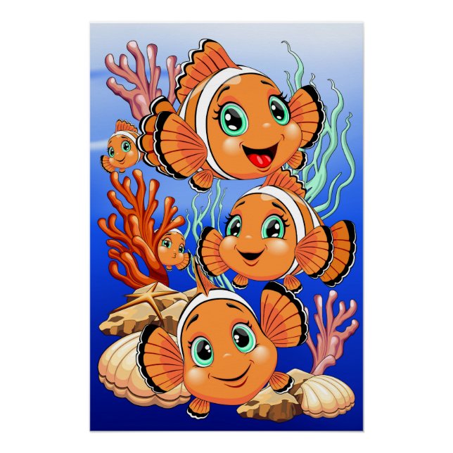 Clown fish Cartoon cute Family Underwater Poster (Front)