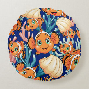 Clown fish Cartoon cute Family Underwater Round Pillow