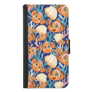 Clown fish Cartoon cute Family Underwater Samsung Galaxy S5 Wallet Case