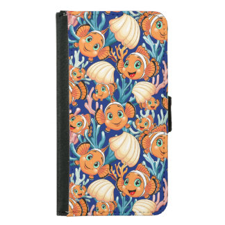 Clown fish Cartoon cute Family Underwater Samsung Galaxy S5 Wallet Case