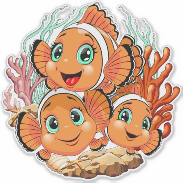 Clown fish Cartoon cute Family Underwater Sticker (Front)