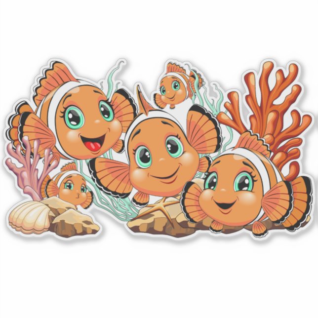 Clown fish Cartoon cute Family Underwater Sticker (Front)