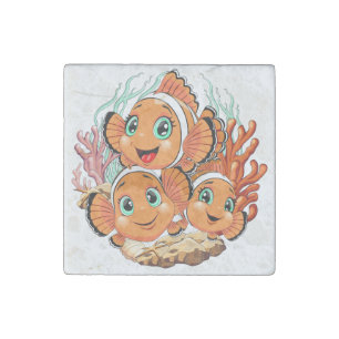 Clown fish Cartoon cute Family Underwater Stone Magnet