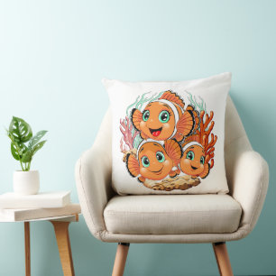 Clown fish Cartoon cute Family Underwater Throw Pillow