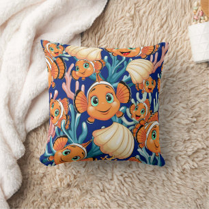 Clown fish Cartoon cute Family Underwater Throw Pillow