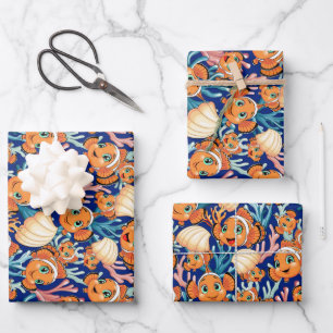 Clown fish Cartoon cute Family Underwater Wrapping Paper Sheets