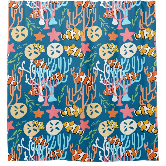 Clown Fish & Coral Sea Life Custom Shower Curtain (Front)