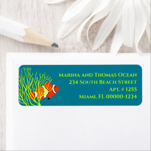 Clown Fish Coral Sea Themed Four Lines Label