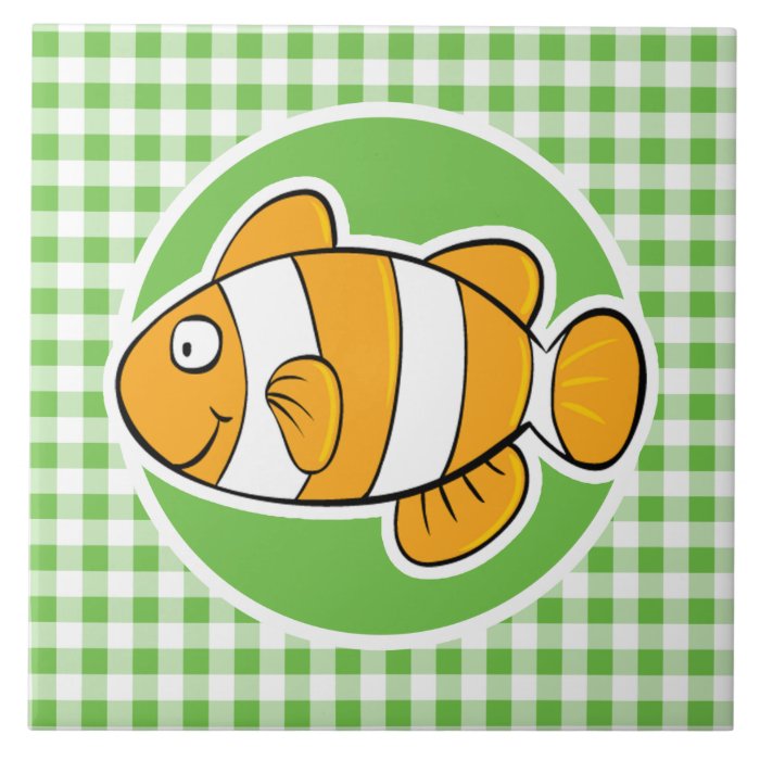 Clown Fish; Green Gingham Ceramic Tiles