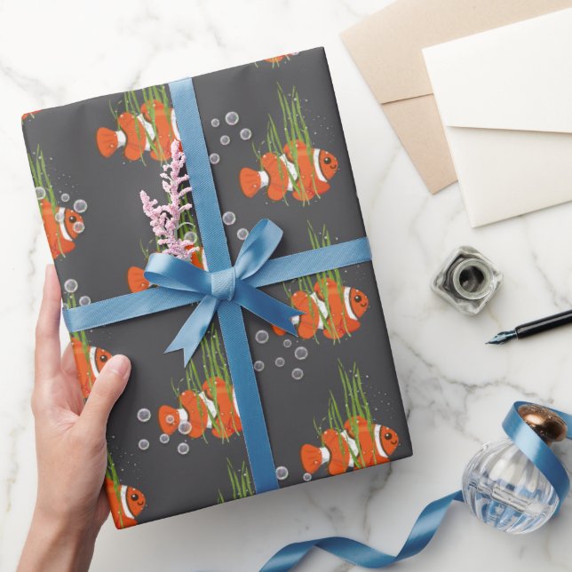 Clown Fish In Bubbles and Seaweed Wrapping Paper (Gifting)