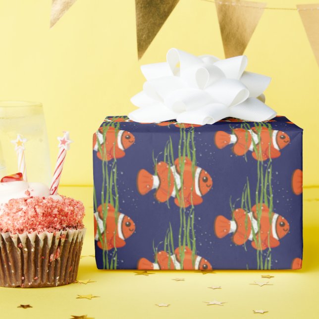 Clown Fish In Seaweed and Bubbles Wrapping Paper (Birthday Party)