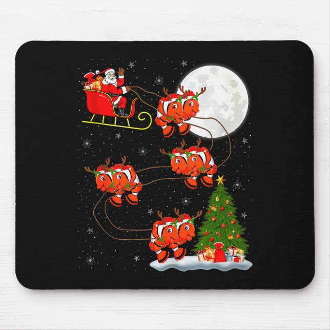 Clown Fish Santa Sleigh Flying Funny Magical Chris Mouse Pad (Front)