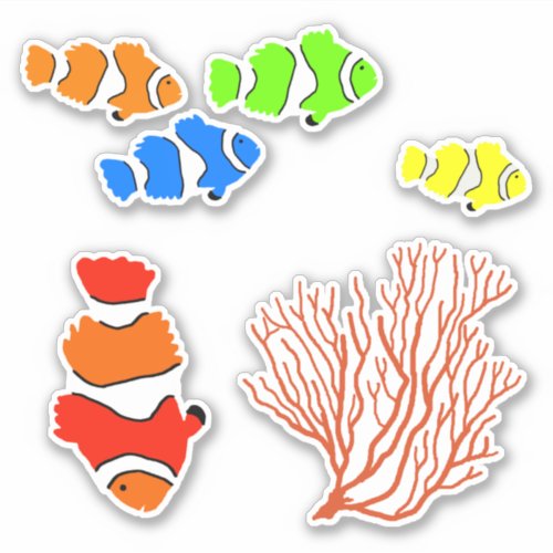 Clown Fish Sea Coral Shaped Sticker