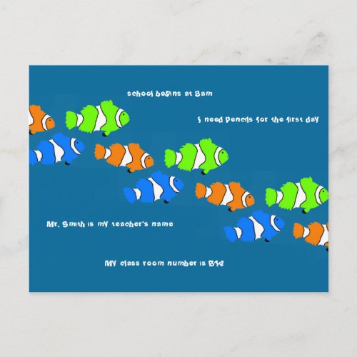 Clown Fish Student Welcome Teacher Photo Card