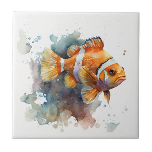 Clown Fish Watercolor Ceramic Tile