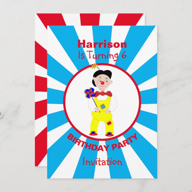 Clown Fun Kids Birthday Party Personalized Invitation (Front/Back)