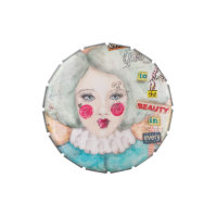 Clown Girl Artistic Mint Blue Hair Fun Vintage Art Candy Tin