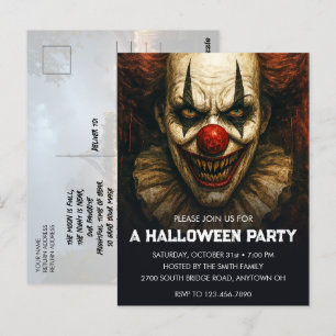 Clown Halloween Party Invitation Poastcard Postcard