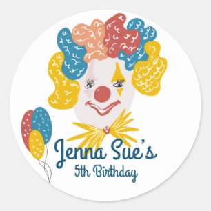 Clown Hand Drawn Carnival Birthday Colorful Classic Round Sticker