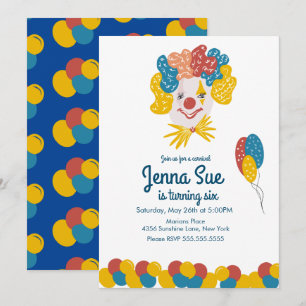 Clown Hand Drawn Carnival Birthday Colorful Invitation
