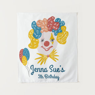 Clown Hand Drawn Carnival Birthday Colorful Tapestry