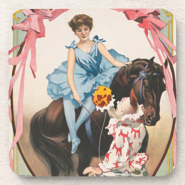 Clown Handing Flowers To A Woman On Horseback Beverage Coaster (Front)