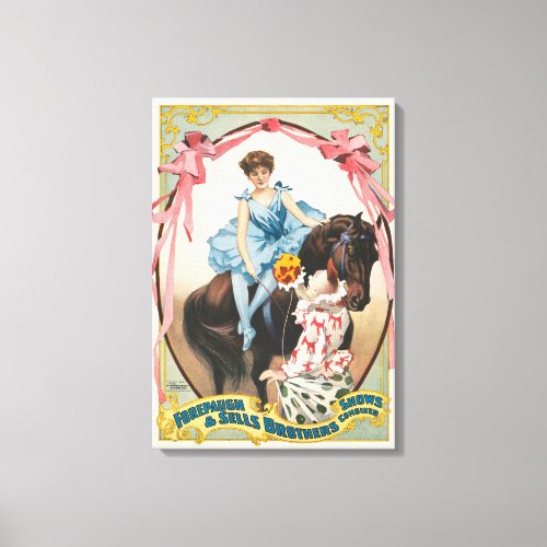 Clown Handing Flowers To A Woman On Horseback Canvas Print