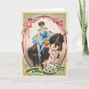 Clown Handing Flowers To A Woman On Horseback Card