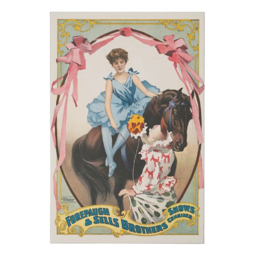 Clown Handing Flowers To A Woman On Horseback Faux Canvas Print