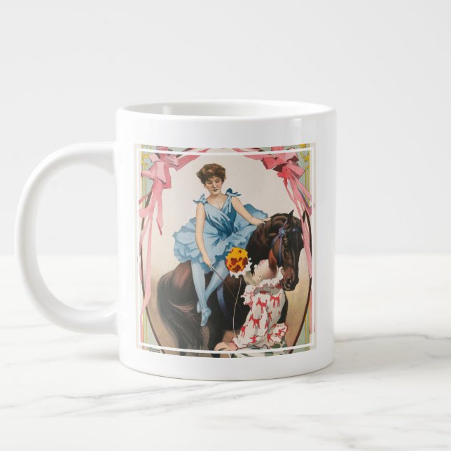 Clown Handing Flowers To A Woman On Horseback Giant Coffee Mug (Left)