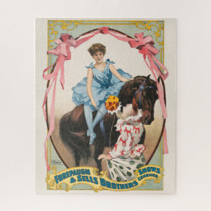 Clown Handing Flowers To A Woman On Horseback Jigsaw Puzzle