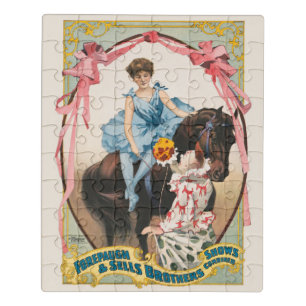 Clown Handing Flowers To A Woman On Horseback Jigsaw Puzzle