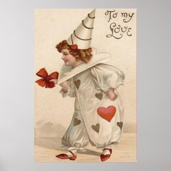 Clown Harlequin Heart Valentine Poster