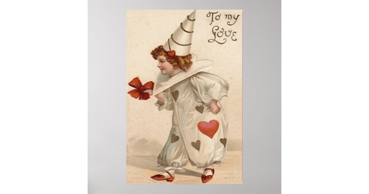Clown Harlequin Heart Valentine Poster