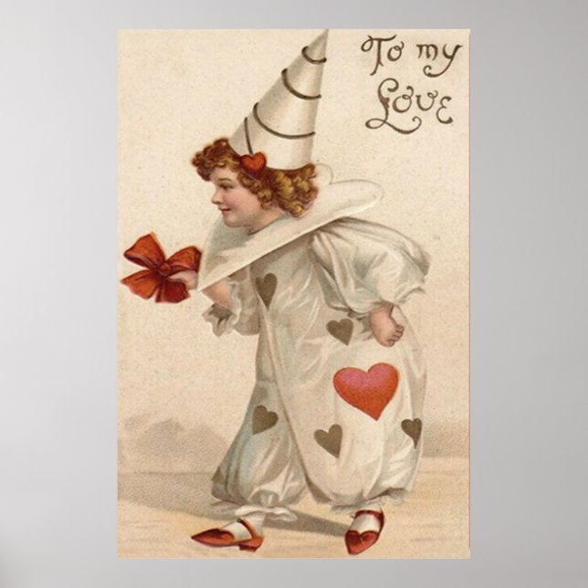 Clown Harlequin Heart Valentine Poster (Front)
