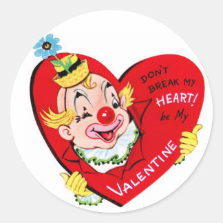 Clown Heart | Vintage Valentine | Round Stickers