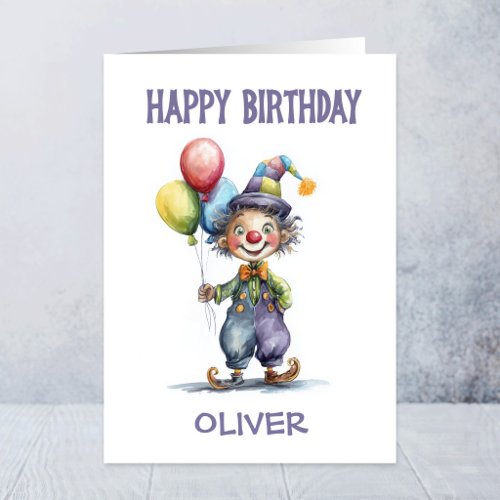 Clown Holding Balloons Birthday Greeting Card