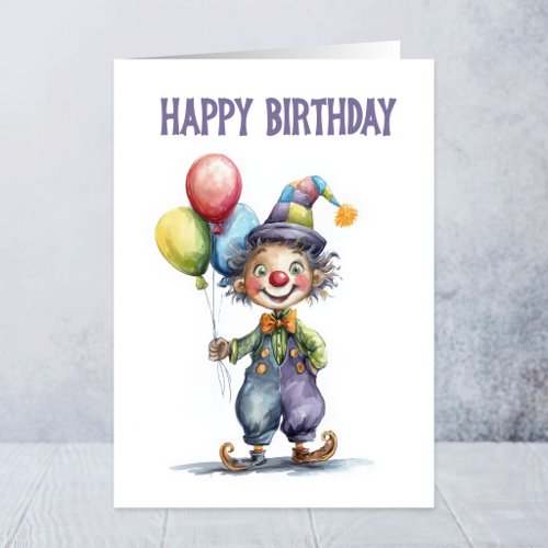 Clown Holding Balloons Birthday Greeting Card